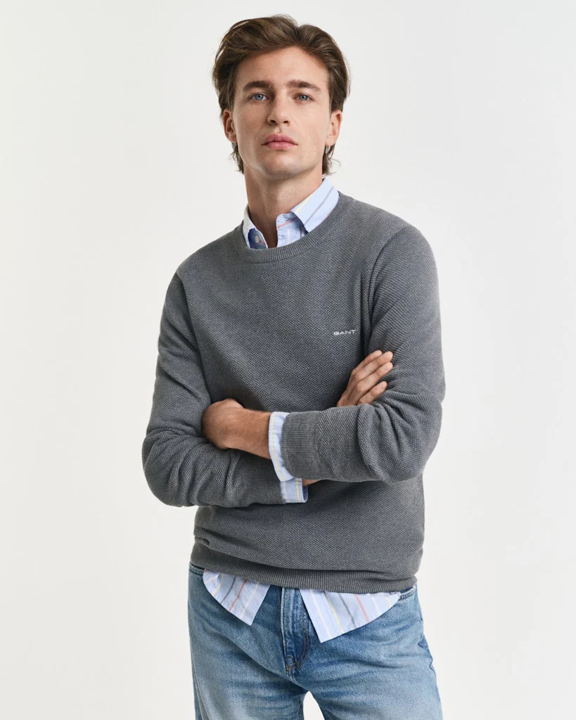 Gant miesten neulepusero, K COTTON PIQUE C-NECK TUMMANHARMAA - Image 3
