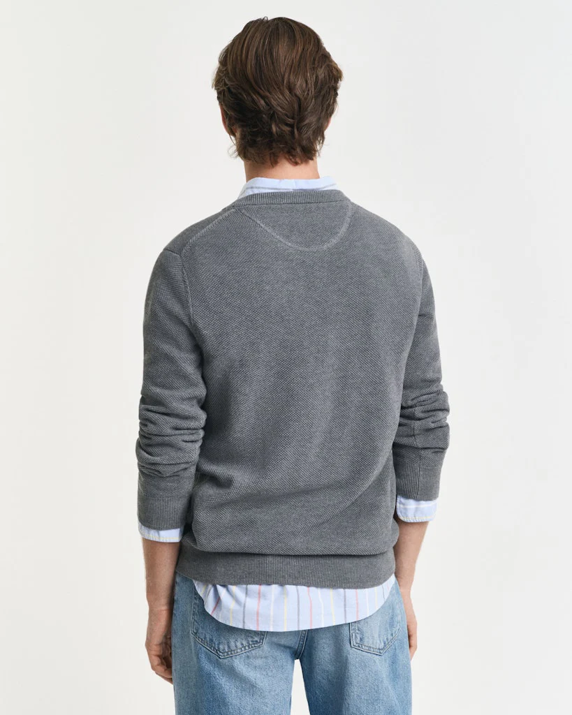 Gant miesten neulepusero, K COTTON PIQUE C-NECK TUMMANHARMAA - Image 4