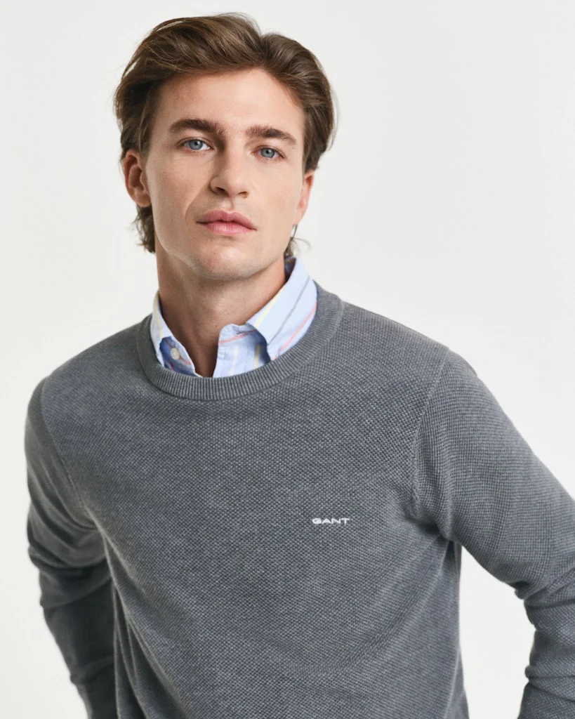 Gant miesten neulepusero, K COTTON PIQUE C-NECK TUMMANHARMAA - Image 5