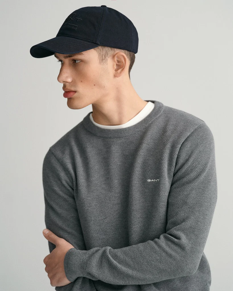 Gant miesten neulepusero, K COTTON PIQUE C-NECK TUMMANHARMAA - Image 9
