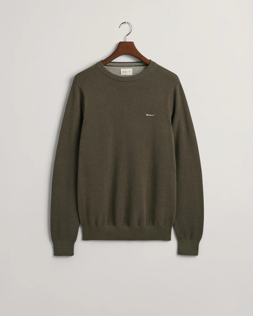 Gant miesten neulepusero Cotton Pique C-Neck, tummanvihreä - Image 2