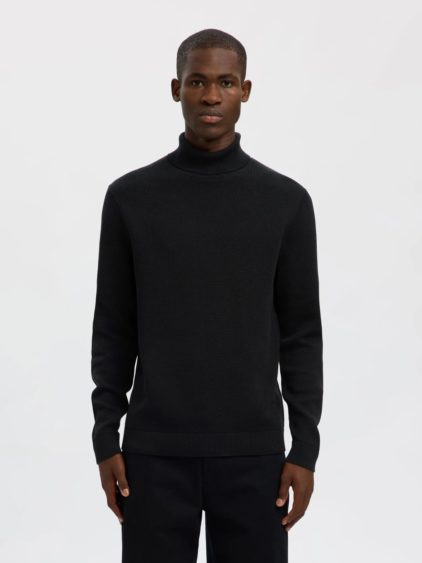 Selected miesten neulepusero K DANE LS KNIT STRUCTURE ROLLNECK NOS, musta