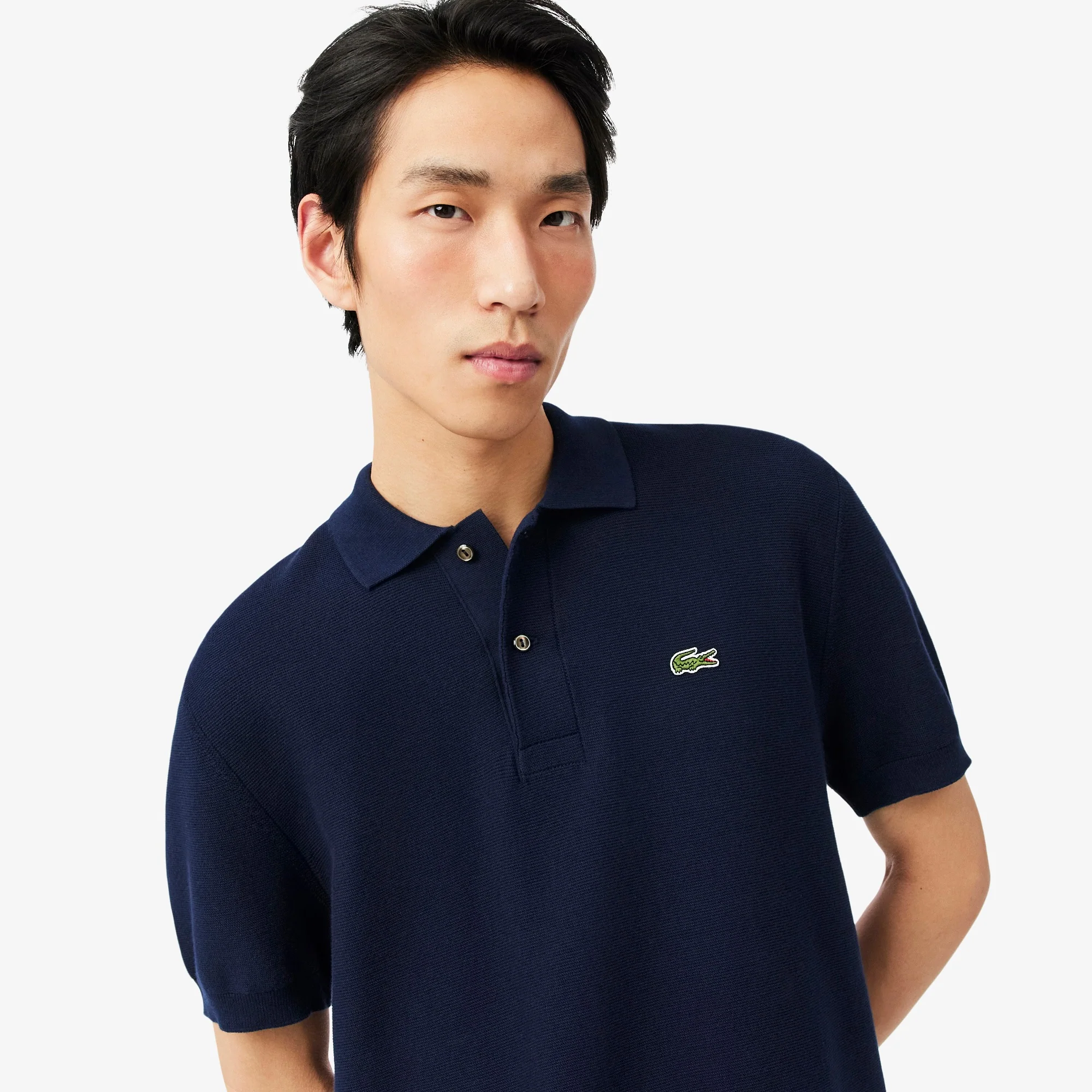 Lacoste miesten pikeepaita Fineknit Cotton Polo Collar SS Sweater, tummansininen - Image 3