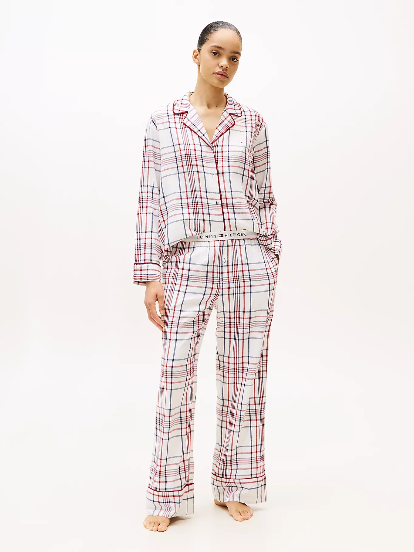 Tommy Hilfiger K-gift LS FLNL Shirt Set Slippers naisten pyjama, monivärinen kuosi