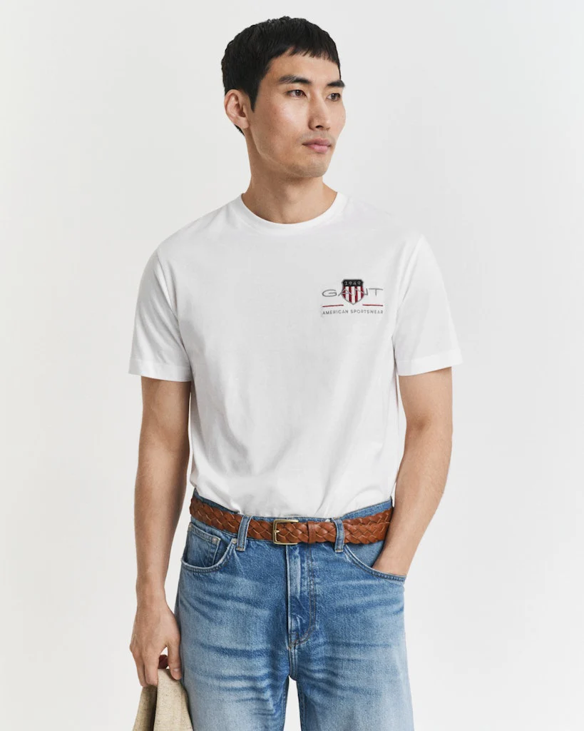 Gant miesten t-paita K Reg Archive Shield EMB SS T-Shirt, valkoinen