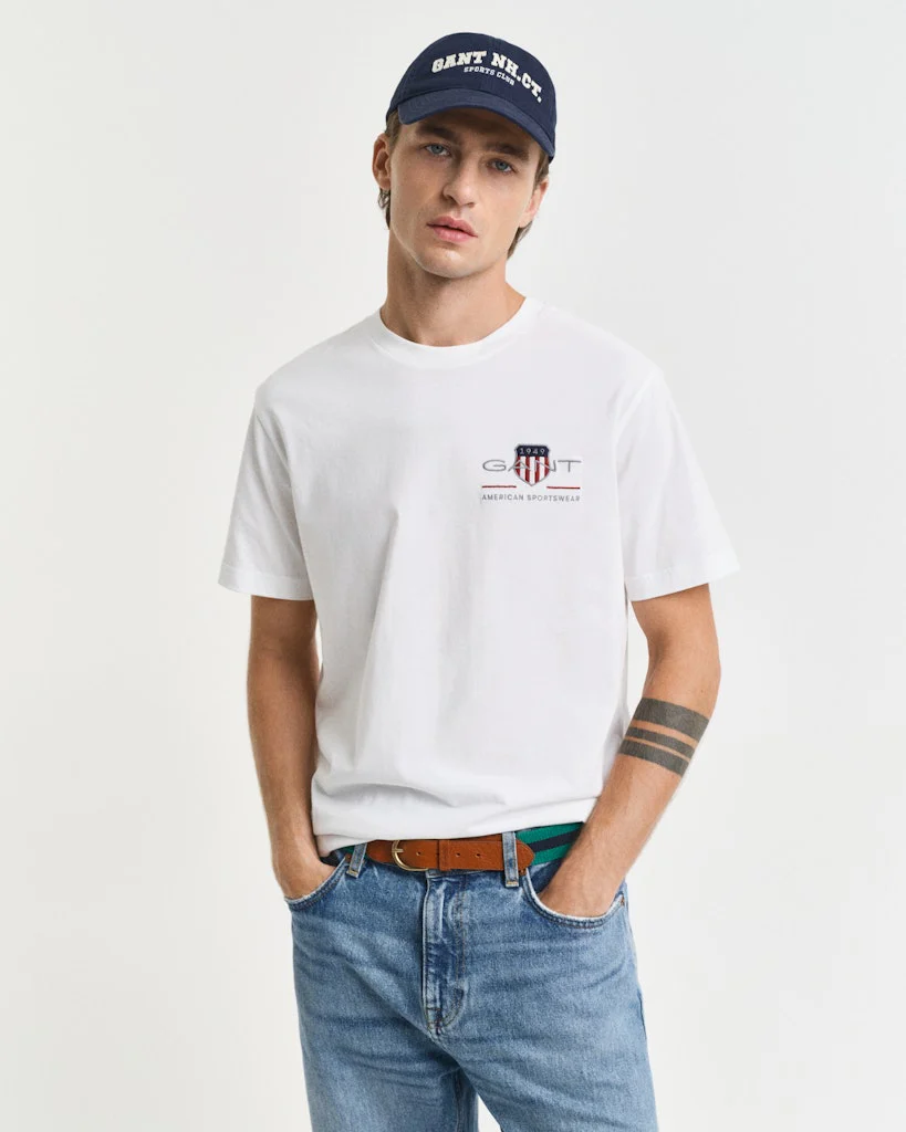 Gant miesten t-paita K Reg Archive Shield EMB SS T-Shirt, valkoinen - Image 6