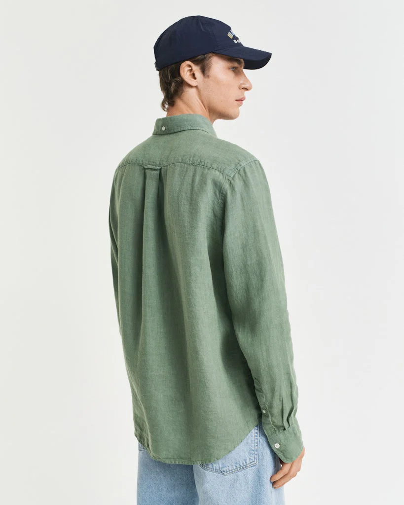 Gant miesten kauluspaita K Reg Garment Dyed Linen Shirt, vihreä - Image 2