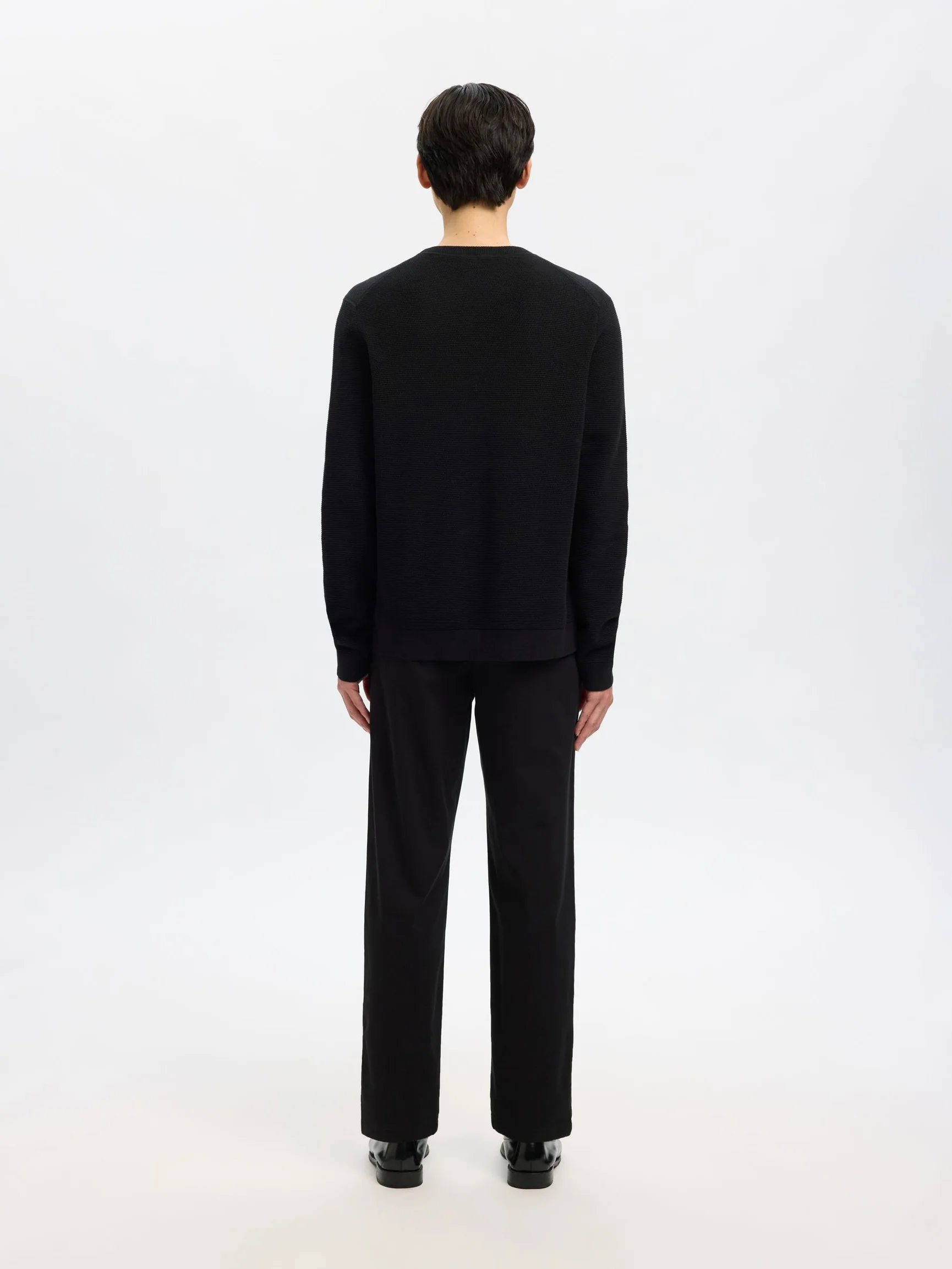 Selected Miesten Neulepusero, ROSS LS KNIT STRUCTURE NOS ORGANIC COTTO, musta - Image 3