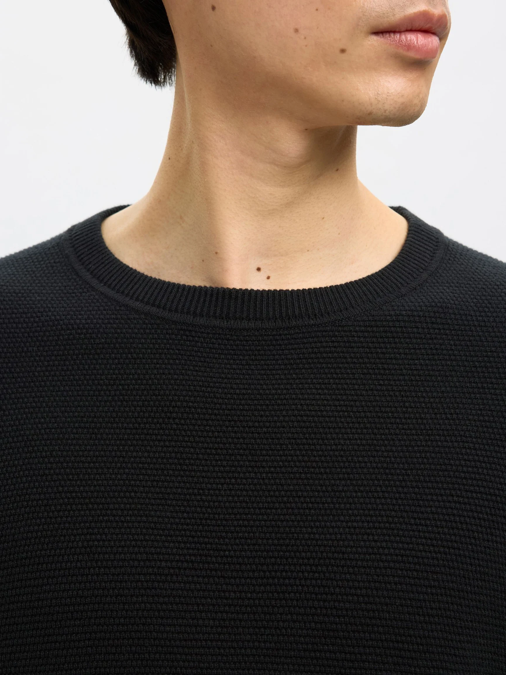Selected Miesten Neulepusero, ROSS LS KNIT STRUCTURE NOS ORGANIC COTTO, musta - Image 4