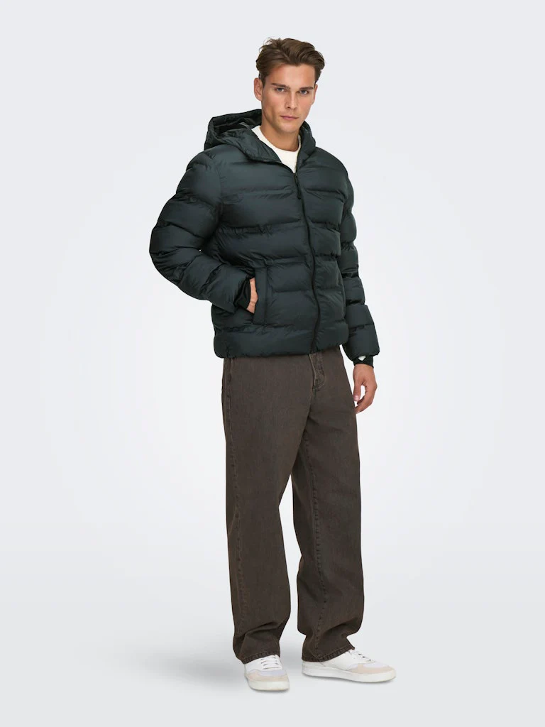 Only and Sons miesten takki K UNION SEAMLES LIFE HOOD PUFFER JACKET, musta - Image 6