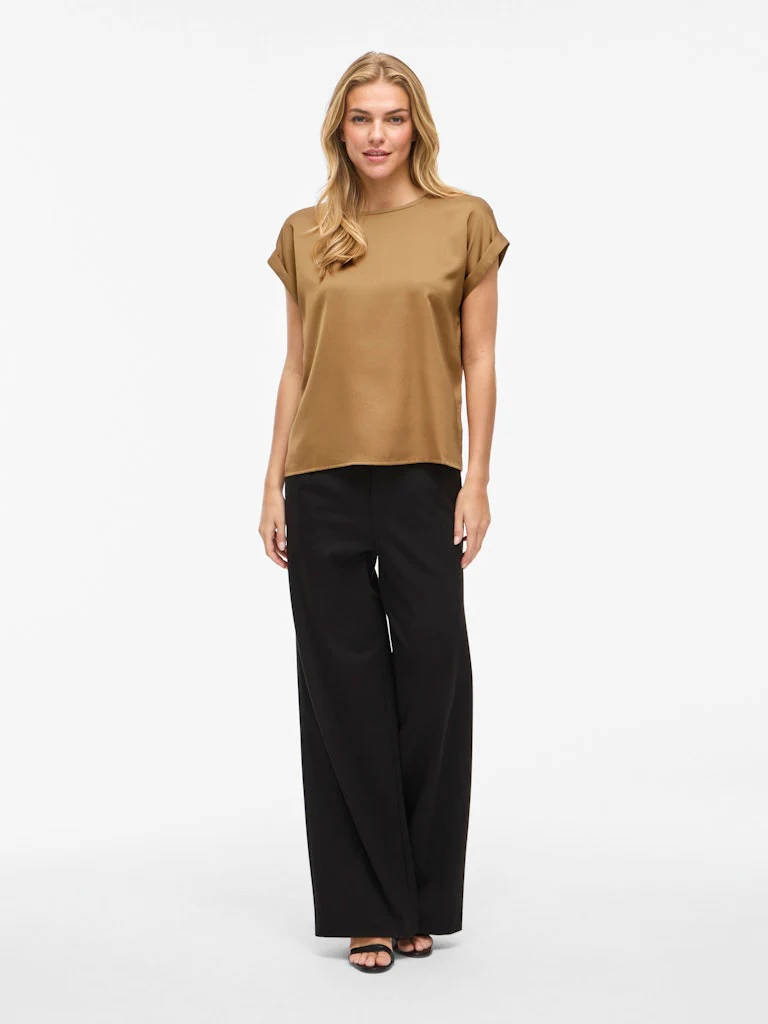 Vila naisten lyhythihainen toppi K-Viellette S/S Satin Top - NOOS, Bistre - Image 5