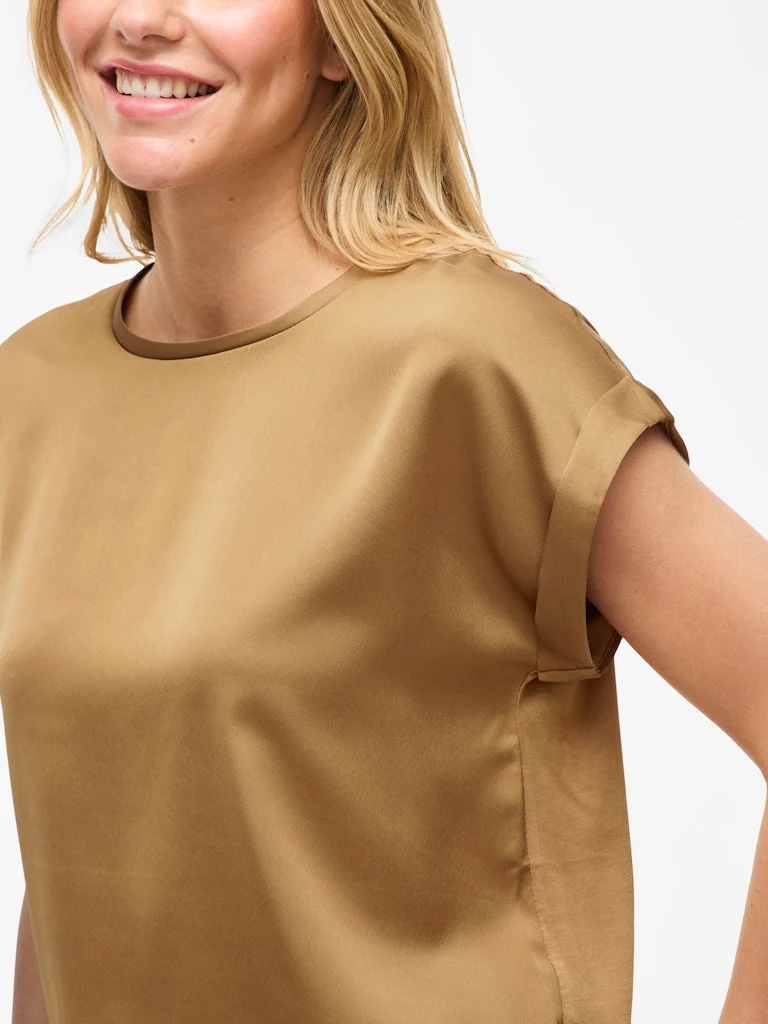 Vila naisten lyhythihainen toppi K-Viellette S/S Satin Top - NOOS, Bistre - Image 6