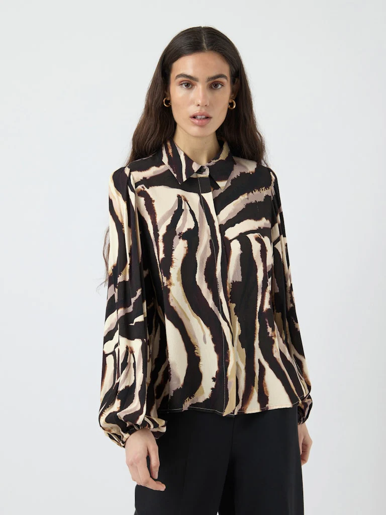 Y.A.S naisten paitapusero K Yasasina LS Shirt S. Noos, Sandshell Zebra print