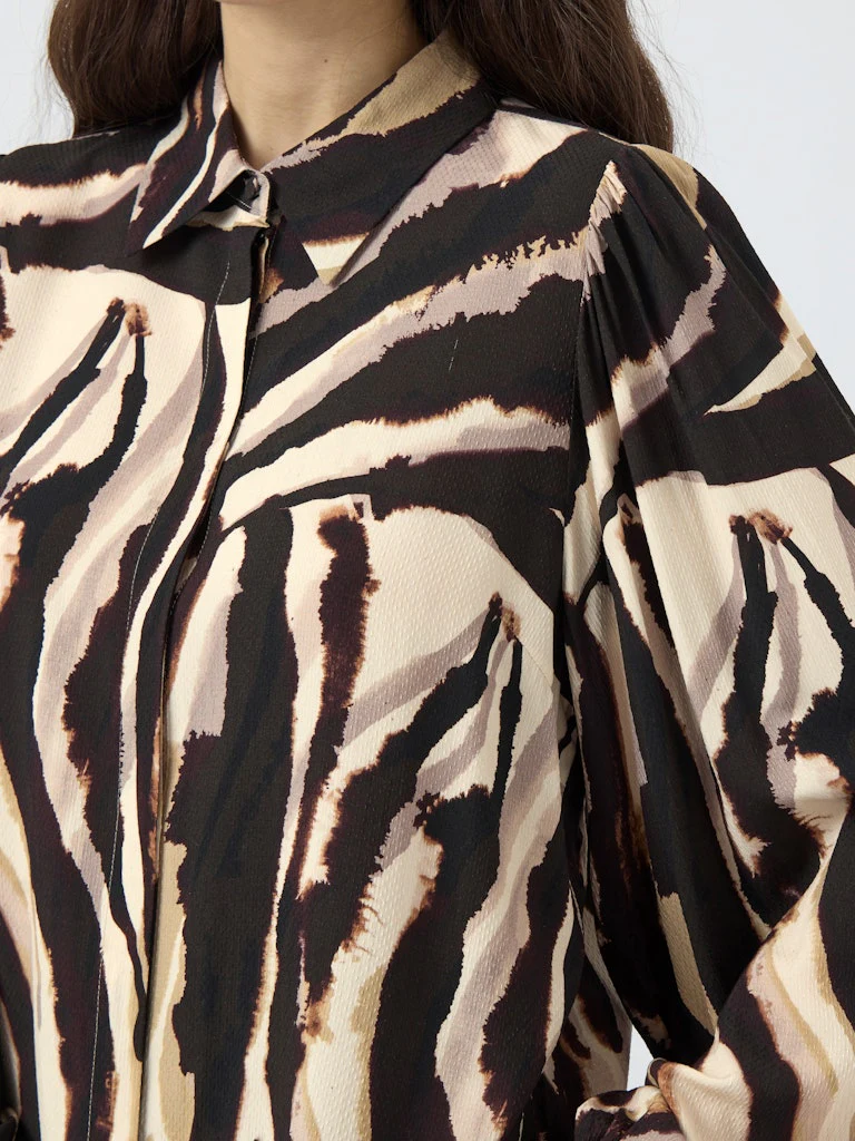 Y.A.S naisten paitapusero K Yasasina LS Shirt S. Noos, Sandshell Zebra print - Image 5