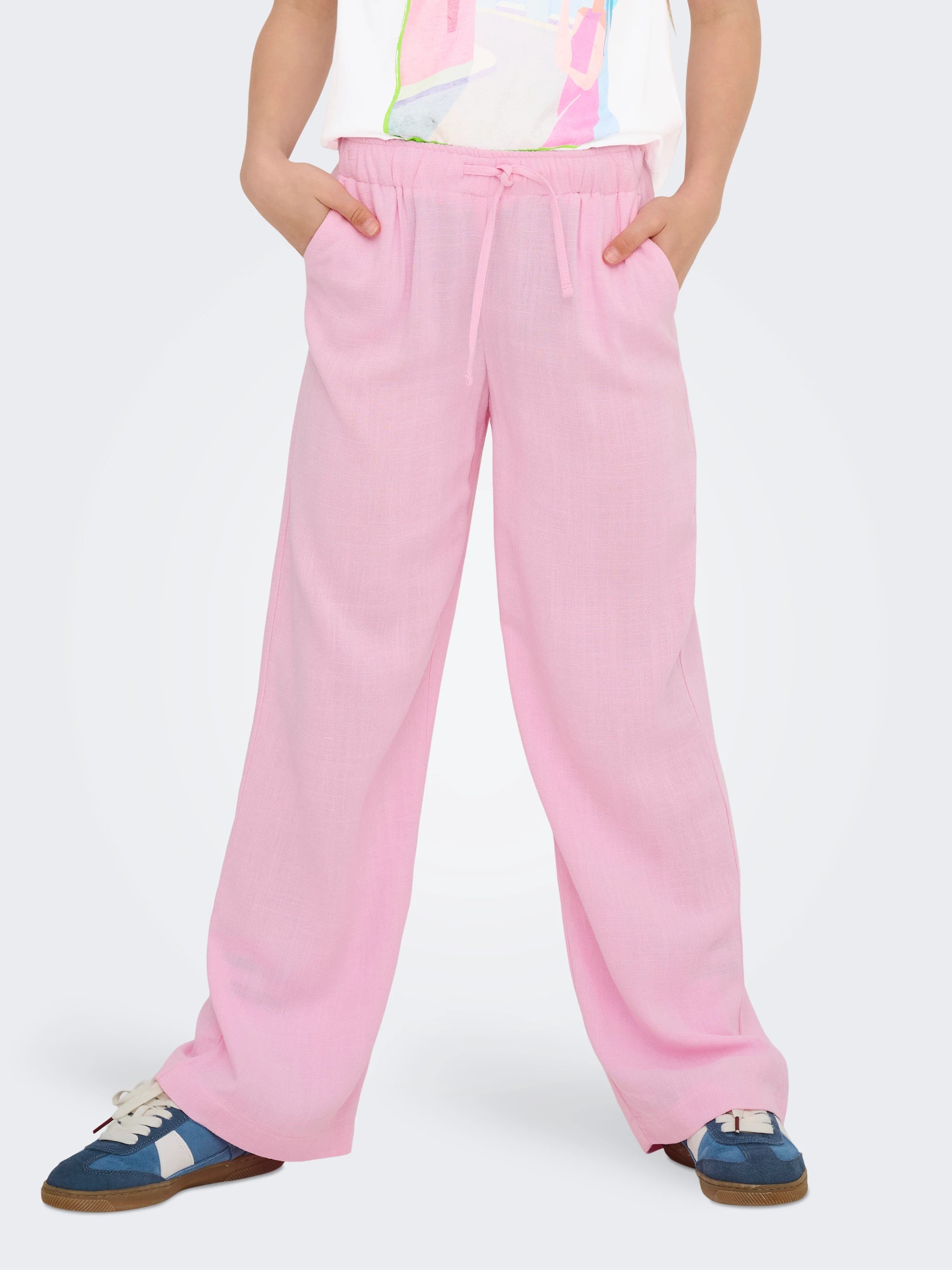 Kids Only lasten housut, KOGSIESTA PULL-UP LINEN BLEND PANT Vaaleanpunainen