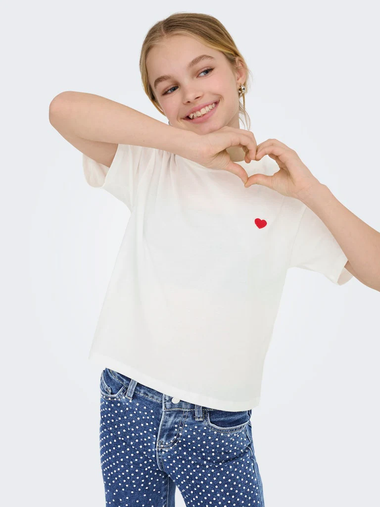 Kids Only lasten t-paita, KOGMAIKEN LIFE CROPHEART SS TOP  Valkoinen