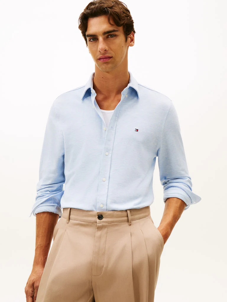 Tommy Hilfiger miesten kauluspaita KNIT PIQUE FEATHERWEIGHT SHIRT, vaaleansininen