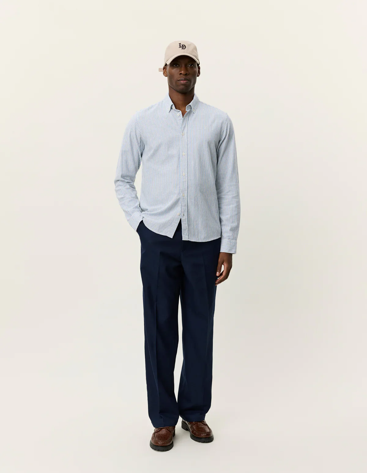 Les Deux miesten kauluspaita Konrad Stripe Cotton Linen Shirt, raidallinen sininen - Image 5