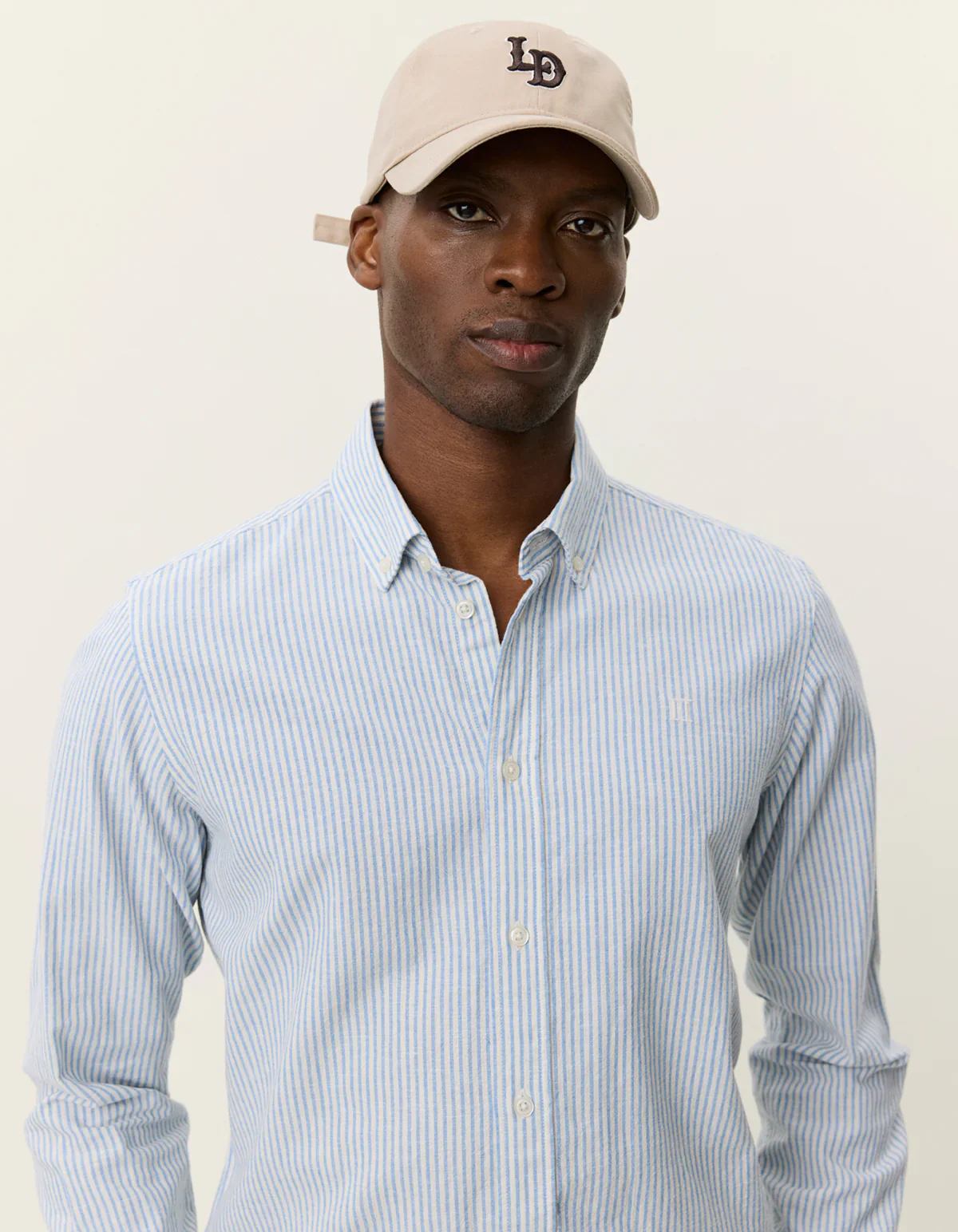Les Deux miesten kauluspaita Konrad Stripe Cotton Linen Shirt, raidallinen sininen - Image 6