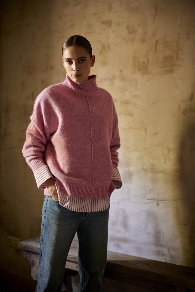 JcSophie naisten neulepusero Krista polo sweater, vaaleanpunainen - Image 3