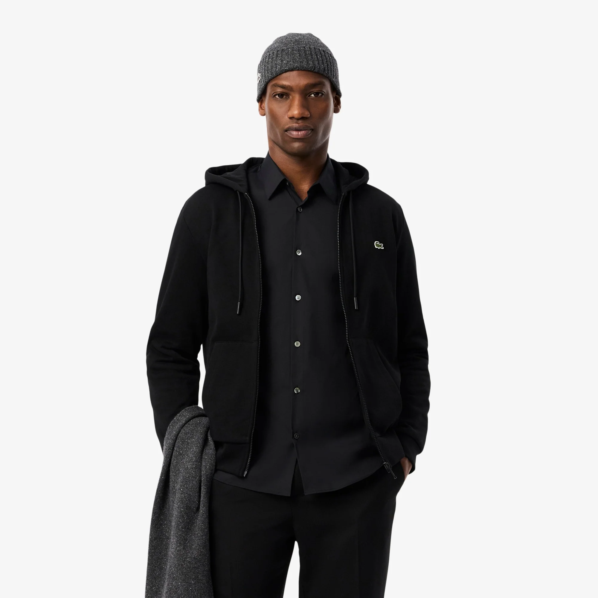 Lacoste Miesten Huppari, LACOSTE REGULAR FIT BRUSHED ZIPPERED Musta