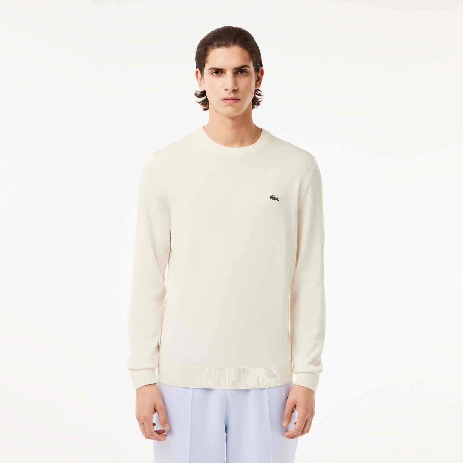 Lacoste miesten neulepusero, REGULAR FIT CREW NECK SWEATER Luonnonvalkoinen