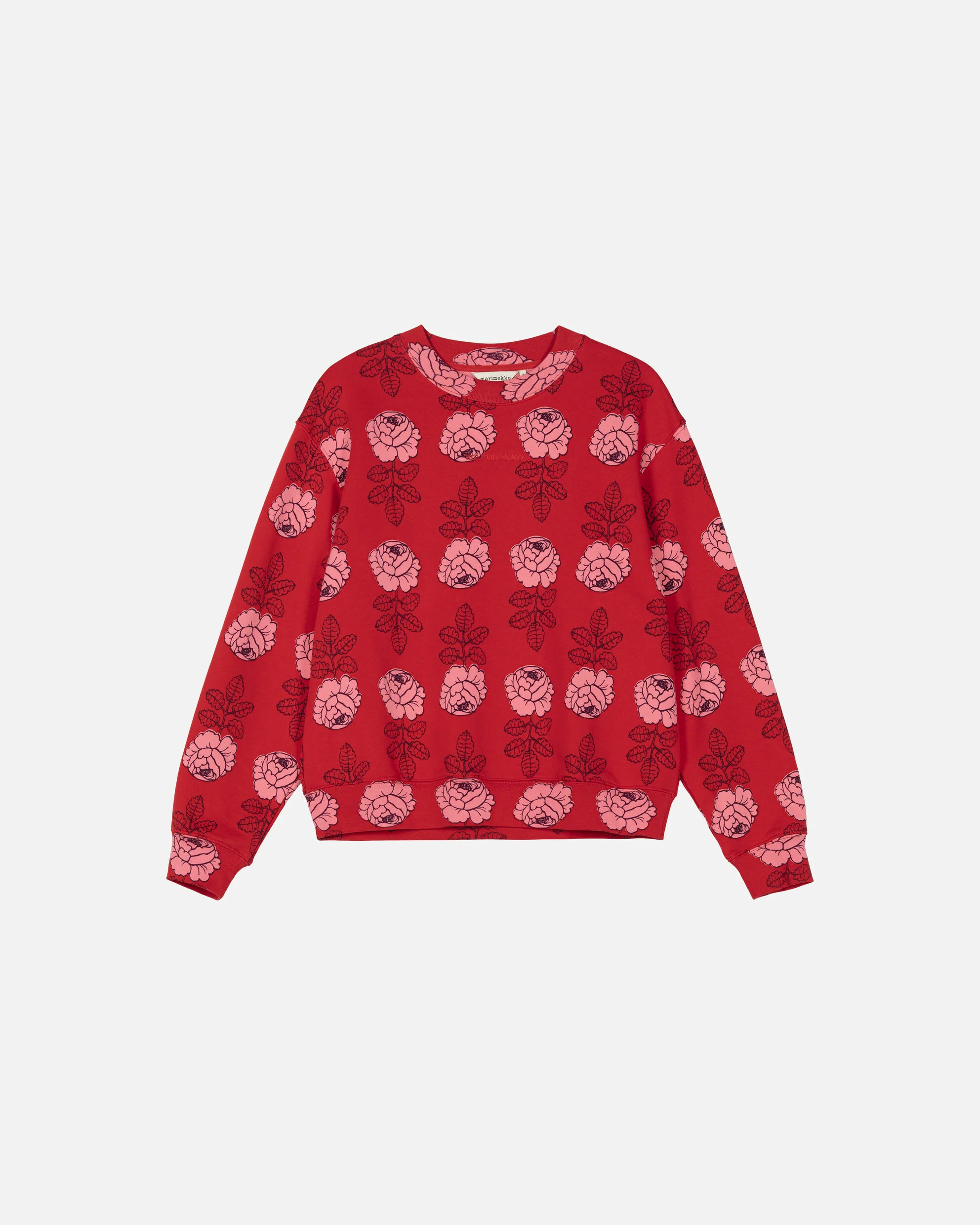 Marimekko collegepaita LEIOT VIHKIRUUSU KIOSKI, punainen kuosi - Image 3