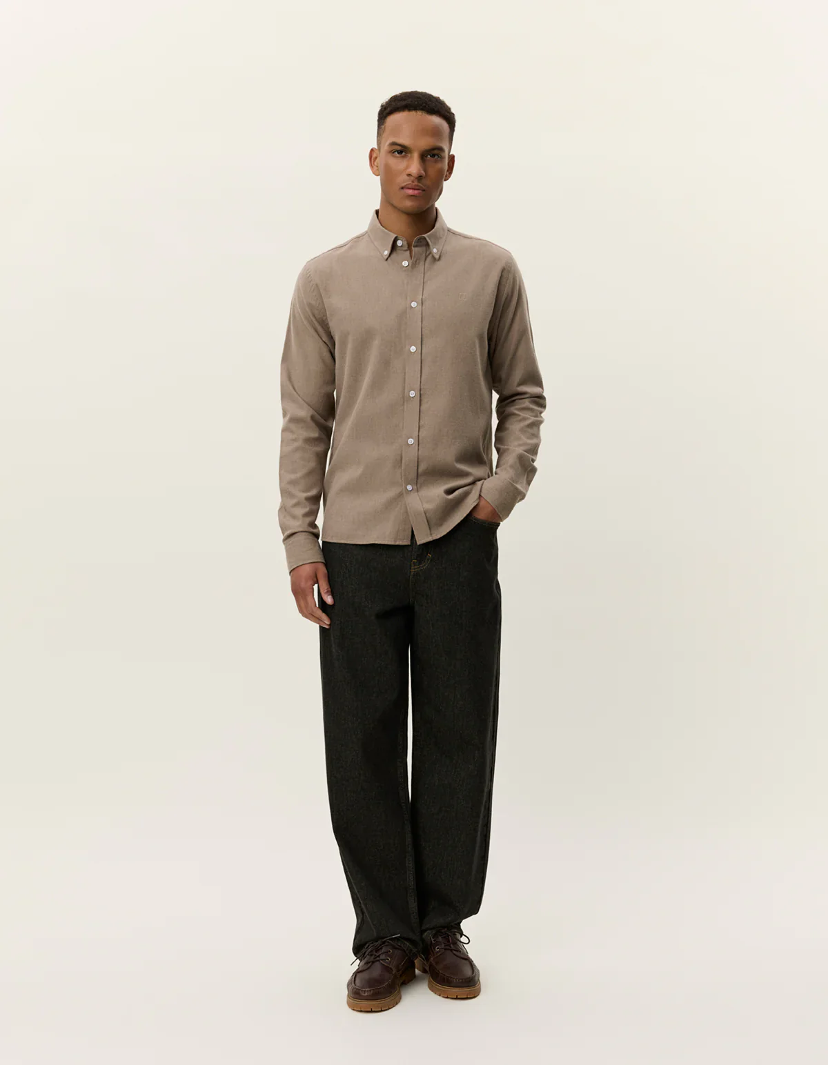 Les Deux miesten kauluspaita, DESERT REG SHIRT Harmaanruskea