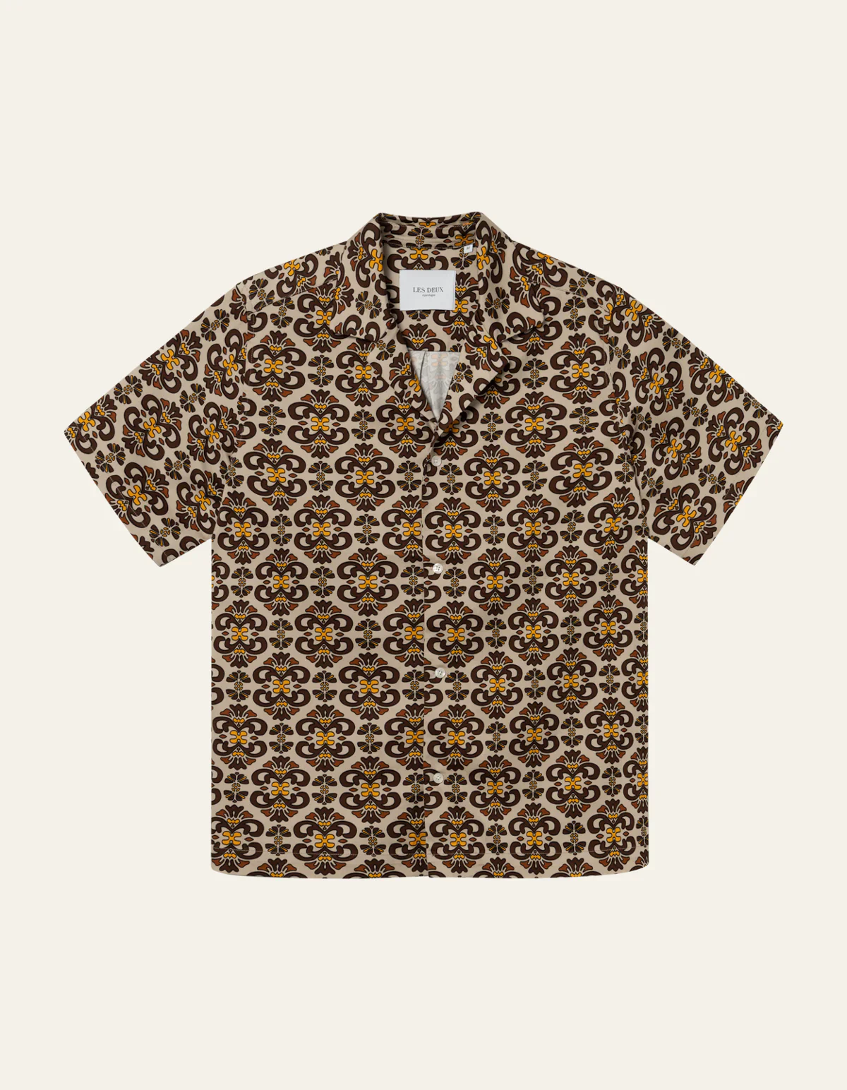 Les Deux Miesten Kauluspaita, HENDRIX AOP SS SHIRT Ruskea Kuosi