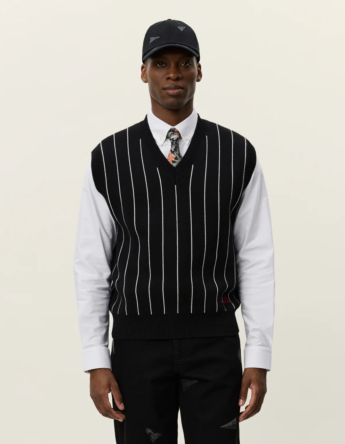 Les Deux miesten liivi, GASTON JACQUARD PINSTRIPE VEST Musta - Image 3