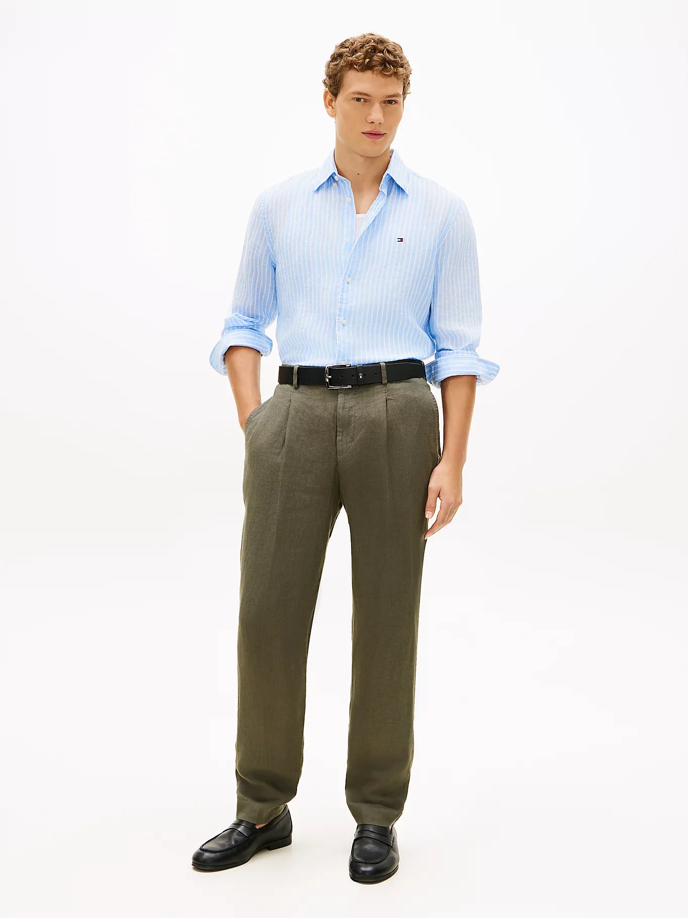 Tommy Hilfiger miesten pellavapaita Linen Bengal Stripe RF Shirt, raidallinen sininen - Image 3