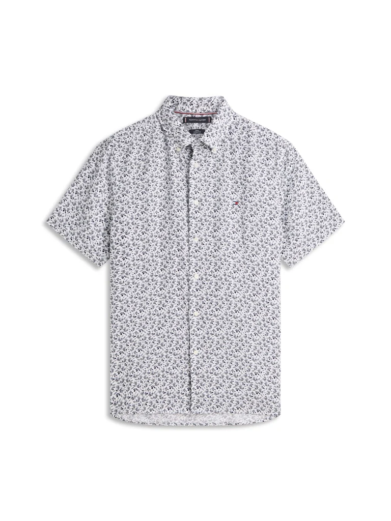 Tommy Hilfiger miesten kauluspaita Linen Tropical PRT SS RF Shirt, valkopohjainen kuosi - Image 5