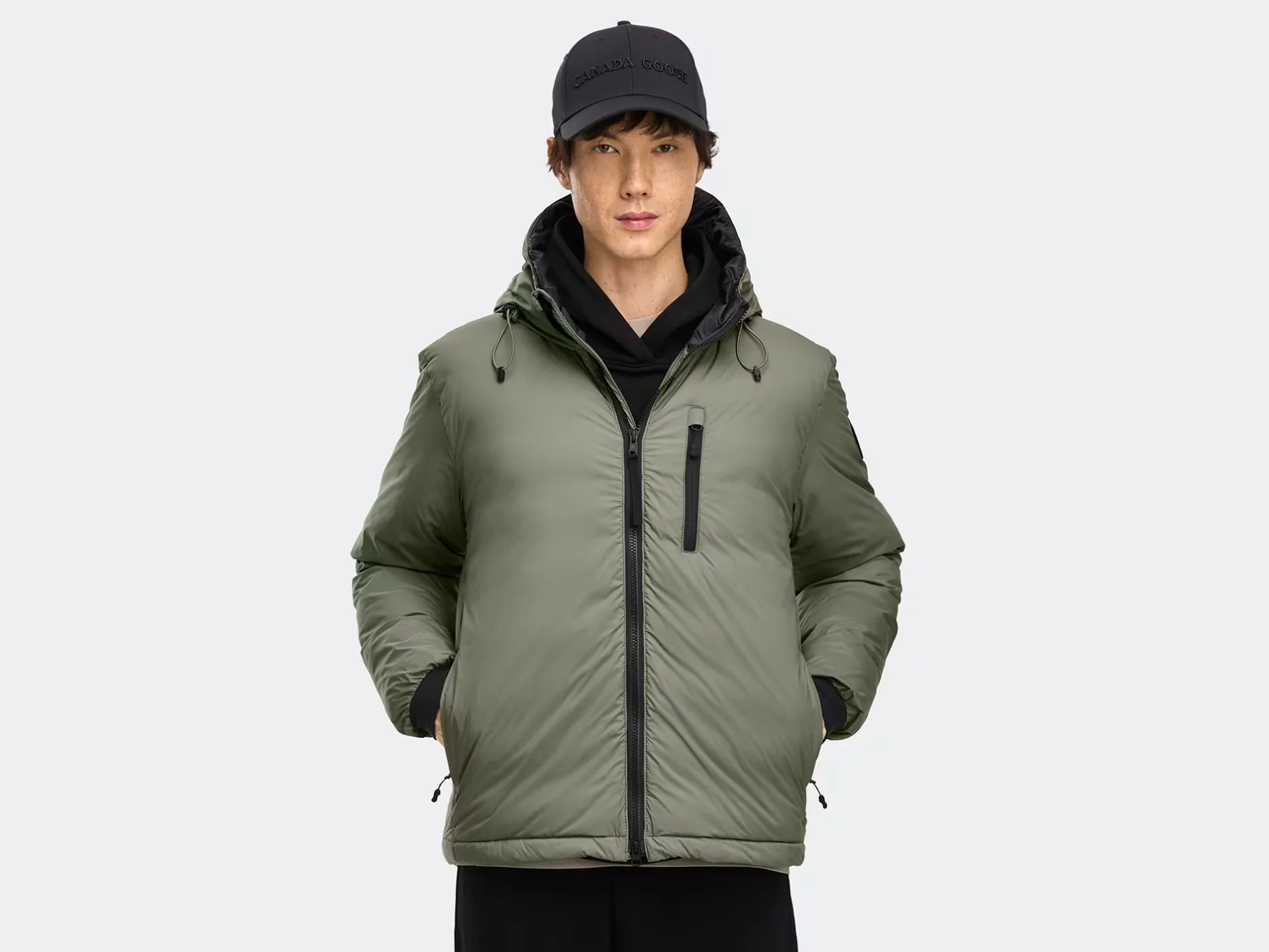 Canada Goose miesten kevytuntuvatakki LODGE HOODY - R - BLACK DISC, tummanvihreä