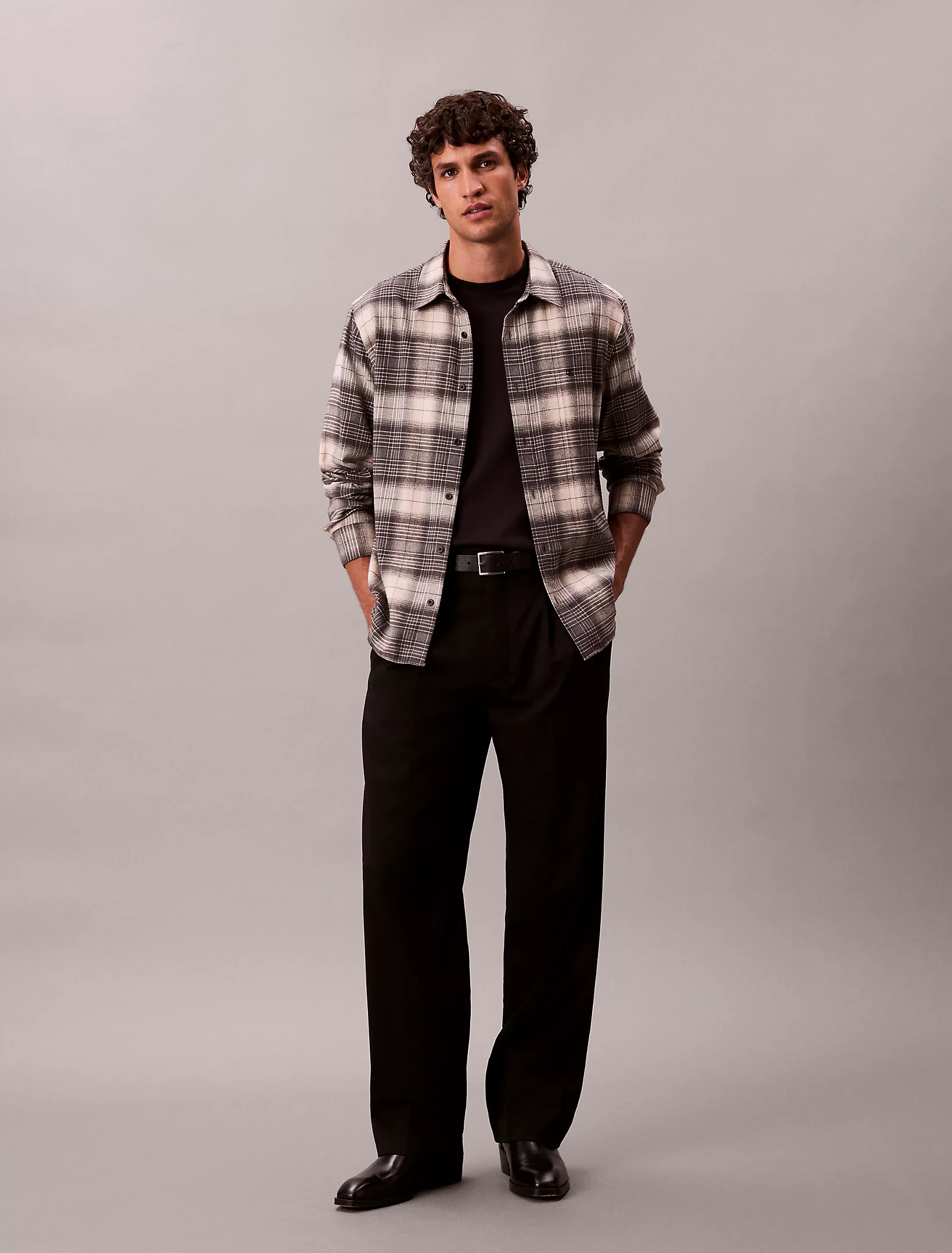 Calvin Klein Jeans miesten kauluspaidat LS BRUSHED PLAID EASY SHIRT, harmaa ruutu - Image 5