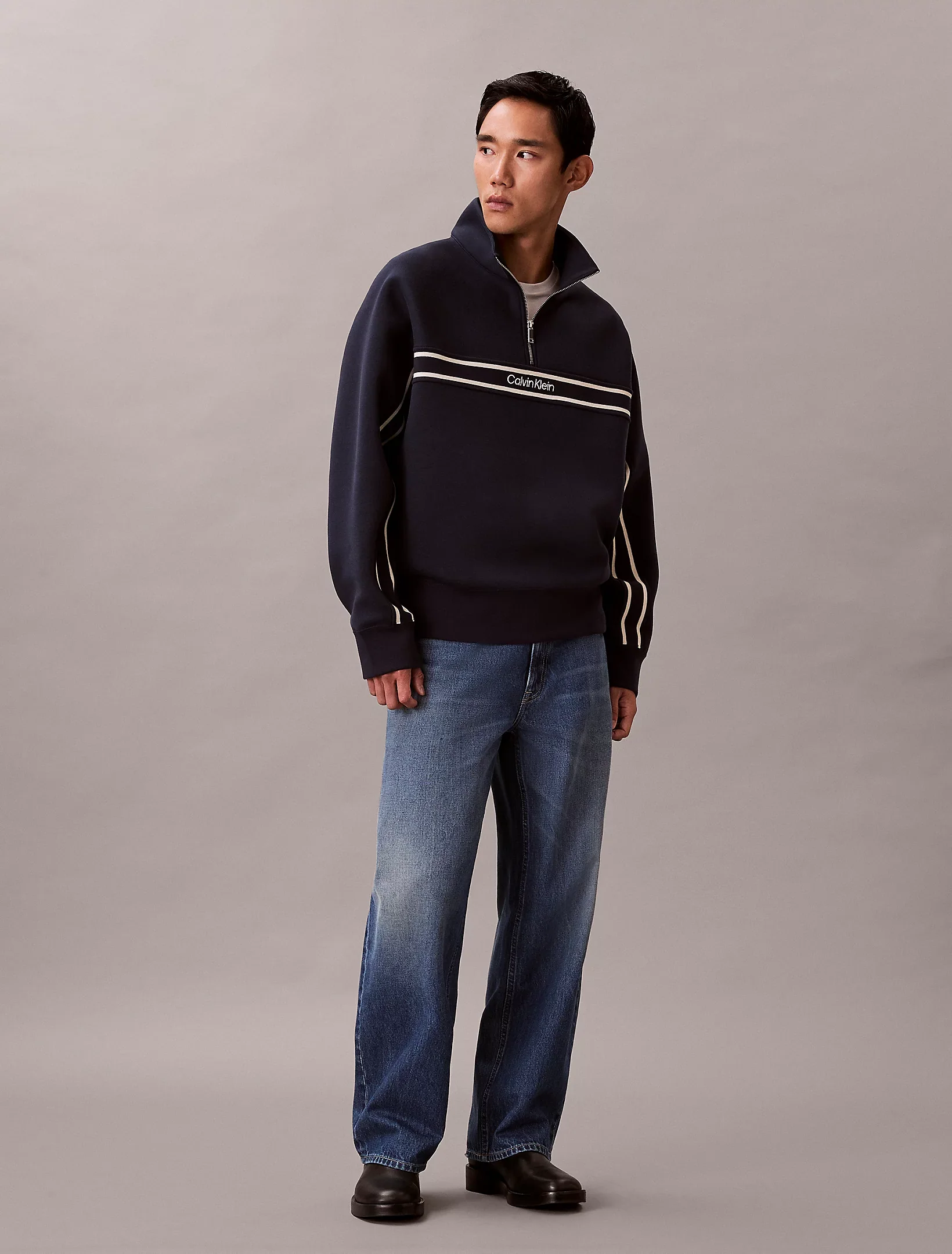 Calvin Klein Jeans miesten collegepaita LS Cotton Spacer Stripe Rib QTR, tummansininen - Image 3