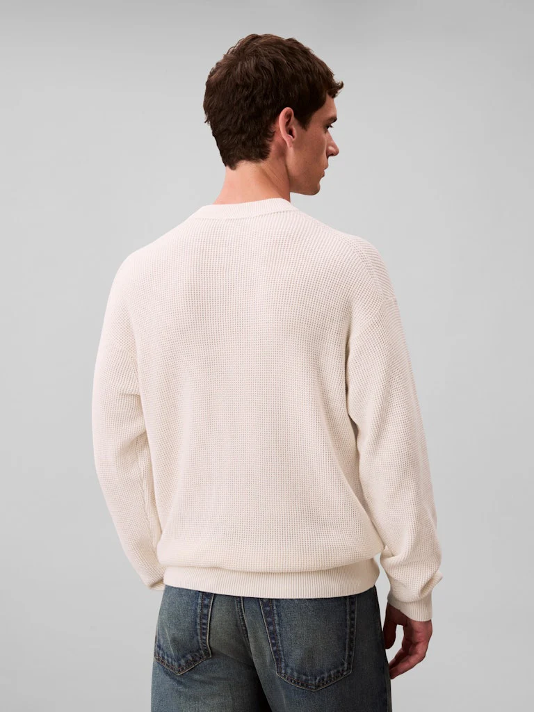 Calvin Klein Jeans miesten neulepusero LS EZ Cotton Waffle Crwnk Swtr 9, luonnonvalkoinen - Image 2