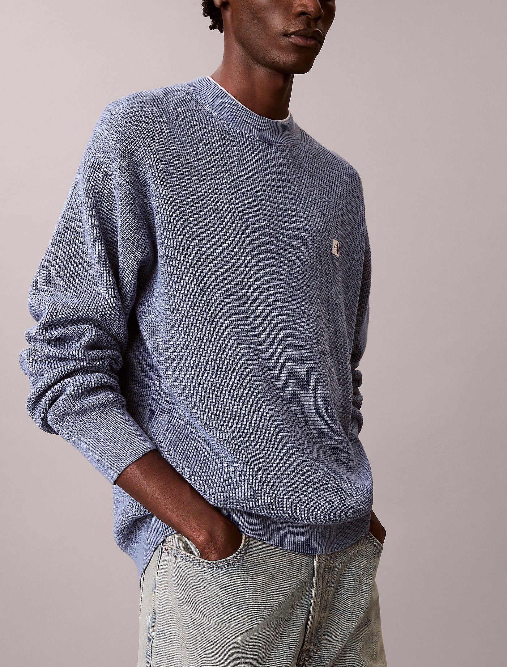 Calvin Klein Jeans miesten neulepusero LS EZ Cotton Waffle Crwnk Swtr 9, sininen - Image 4