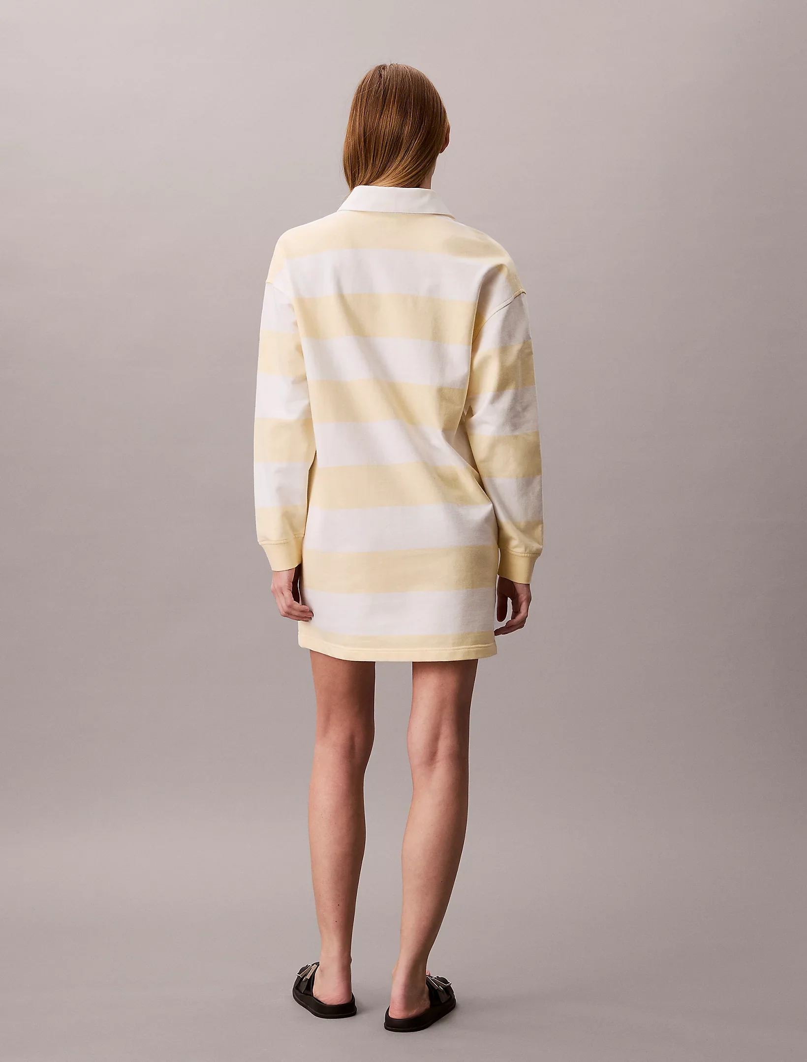 Calvin Klein Jeans naisten paitamekko LS Varsity Stripe Mini Polo Dress, raidallinen keltainen - Image 2