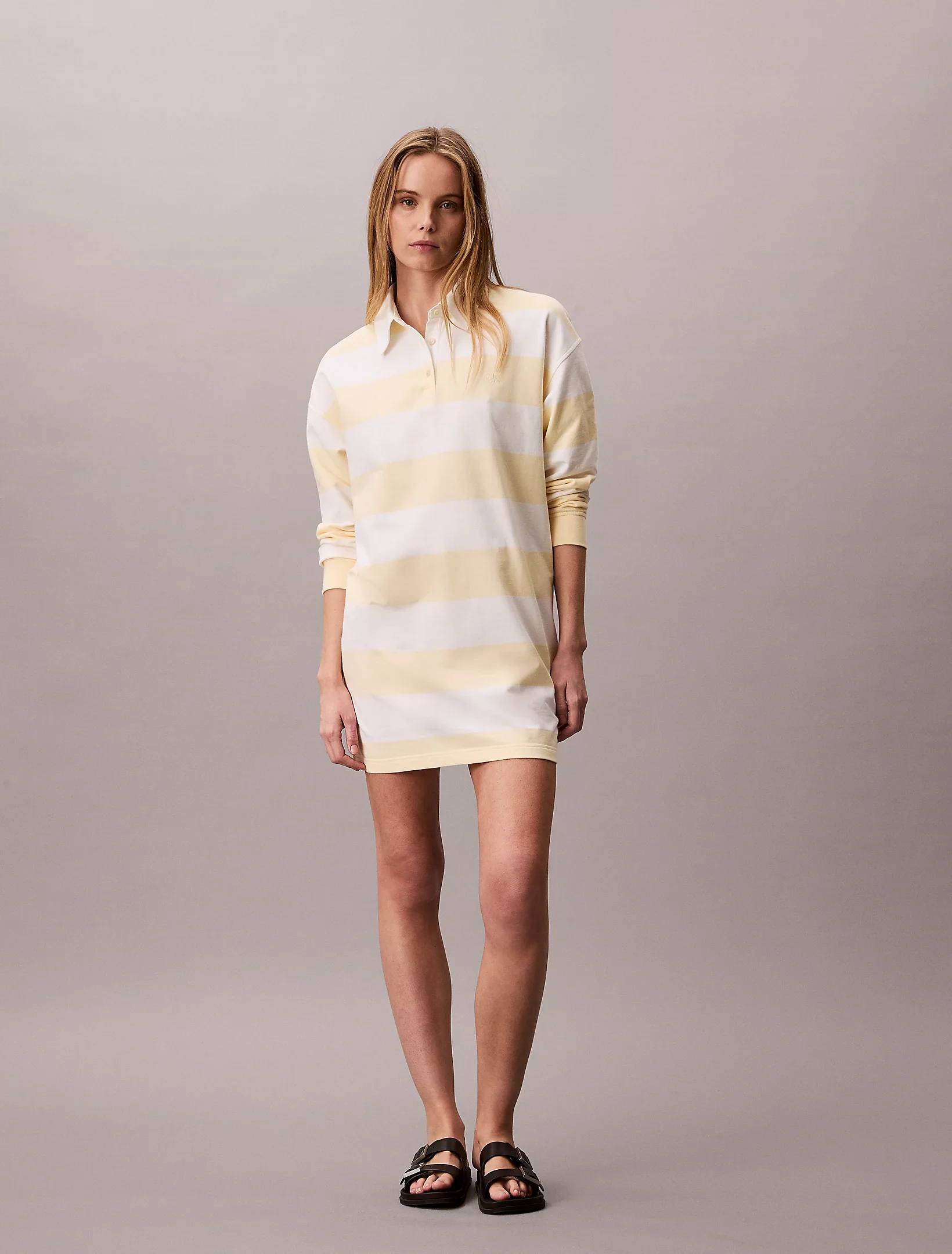Calvin Klein Jeans naisten paitamekko LS Varsity Stripe Mini Polo Dress, raidallinen keltainen - Image 3