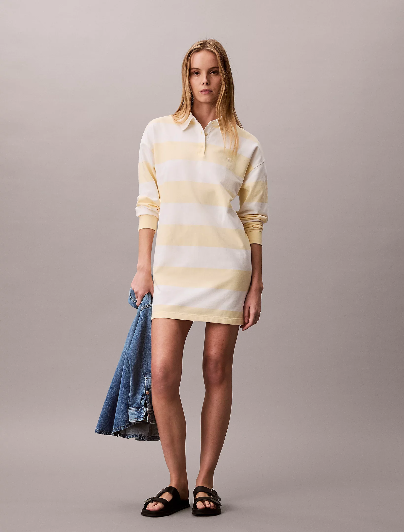 Calvin Klein Jeans naisten paitamekko LS Varsity Stripe Mini Polo Dress, raidallinen keltainen - Image 4