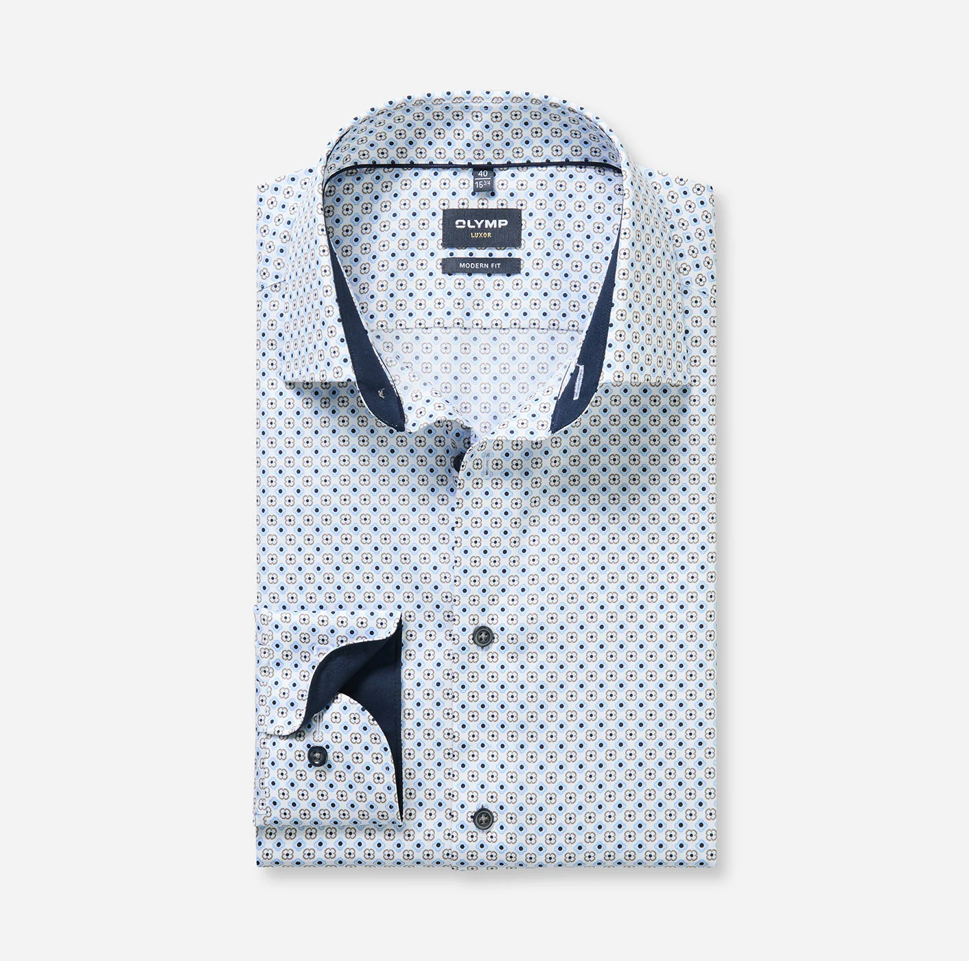 Olymp kauluspaita Luxor Modern Fit Microprinted, valkopohjainen kuosi - Image 2