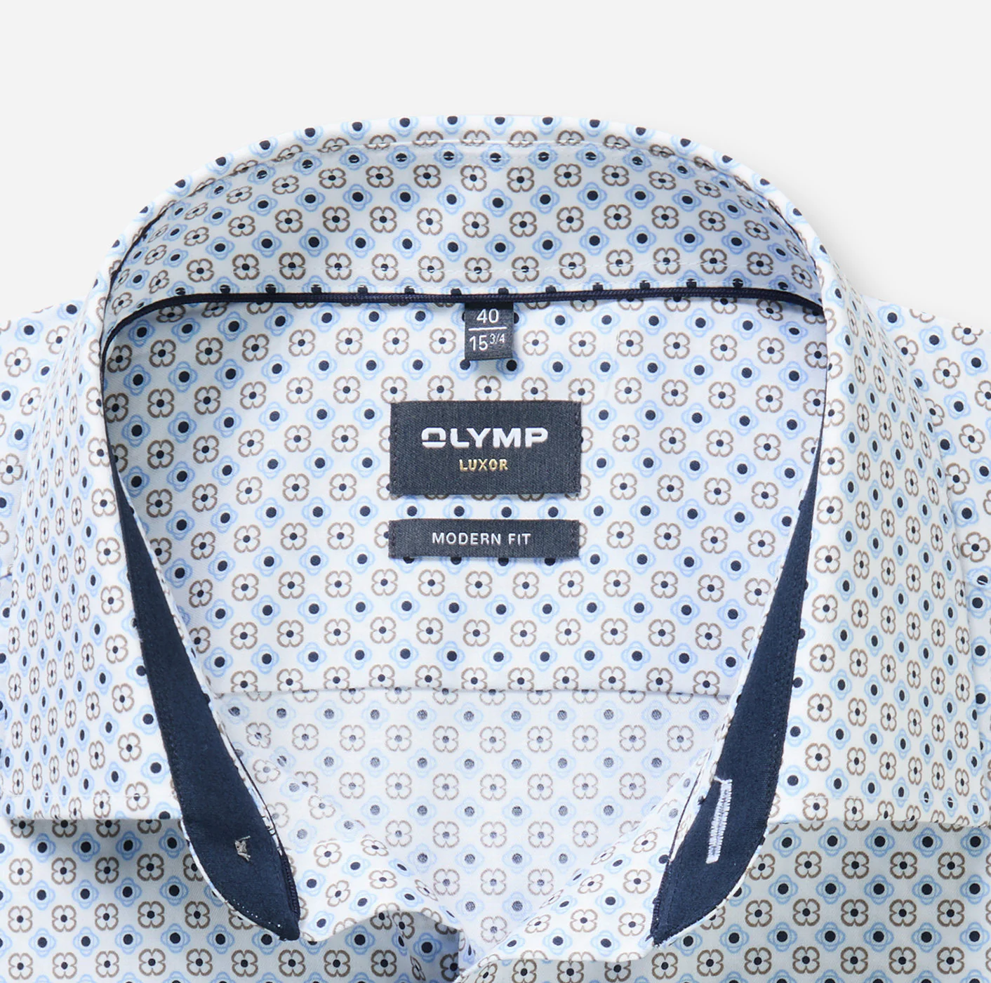 Olymp kauluspaita Luxor Modern Fit Microprinted, valkopohjainen kuosi - Image 3