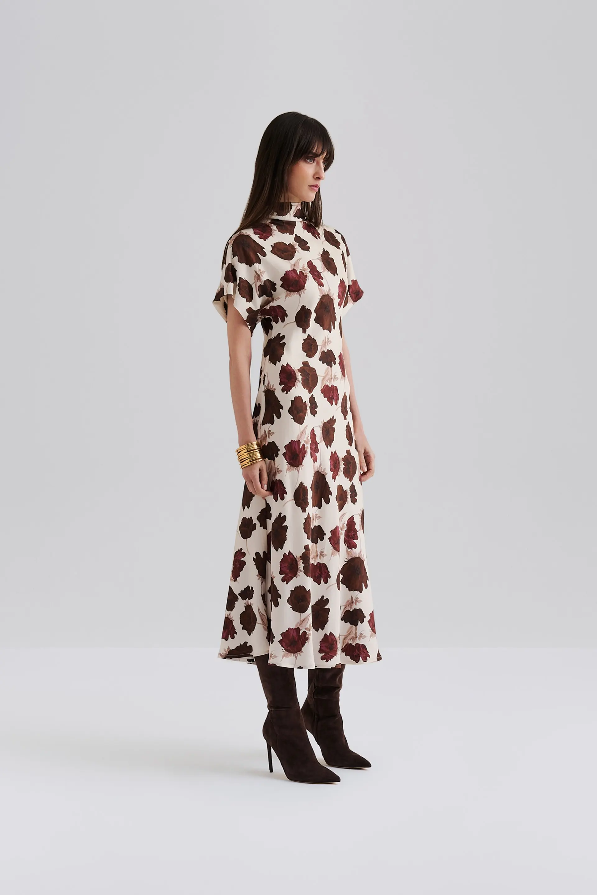 Malina naisten mekko, ALIVA SL SATIN MIDI DRESS Viininpunainen Kuosi - Image 3