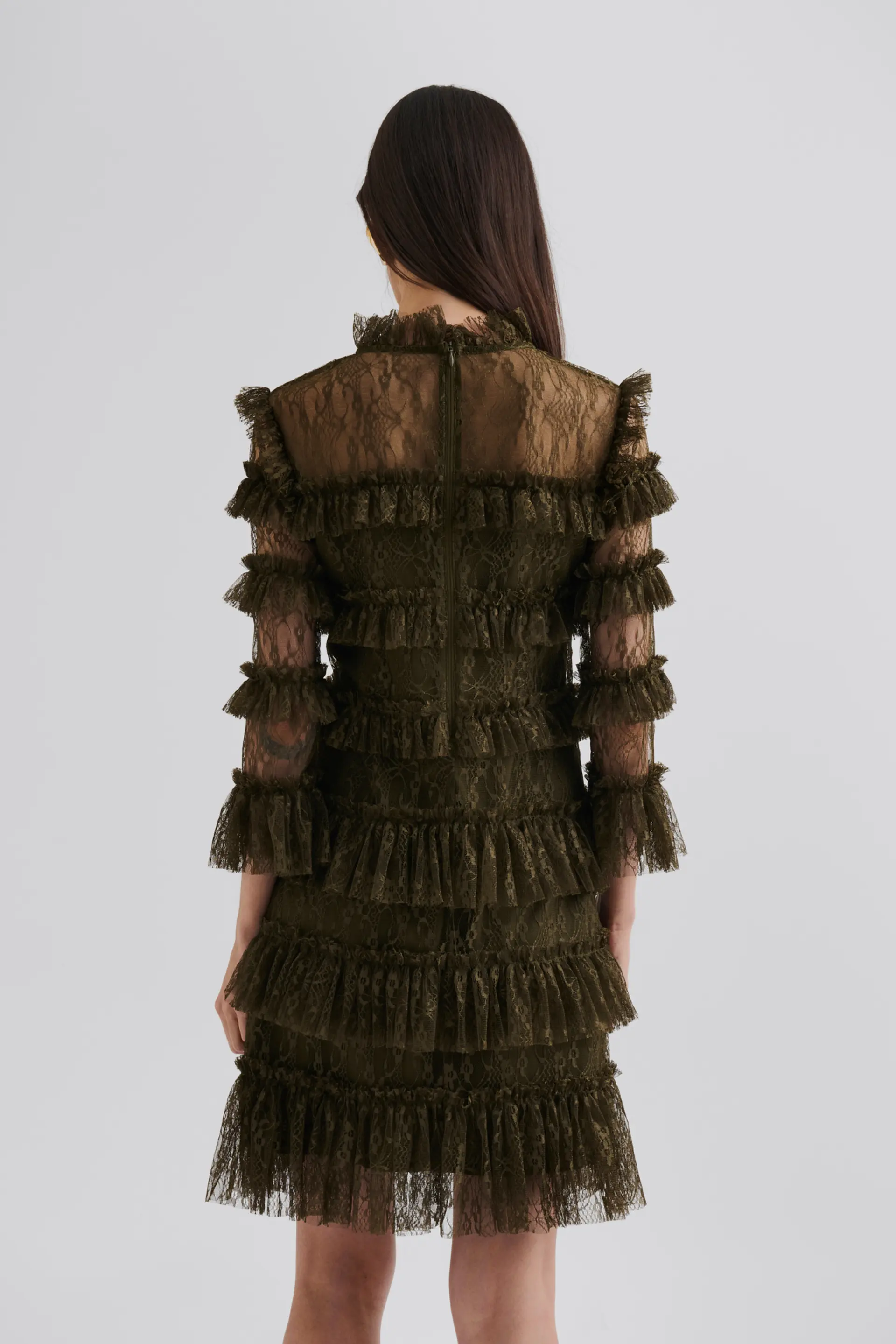 Malina naisten mekko, CARMINE FRILL LACE MINI DRESS Tummanvihreä - Image 3
