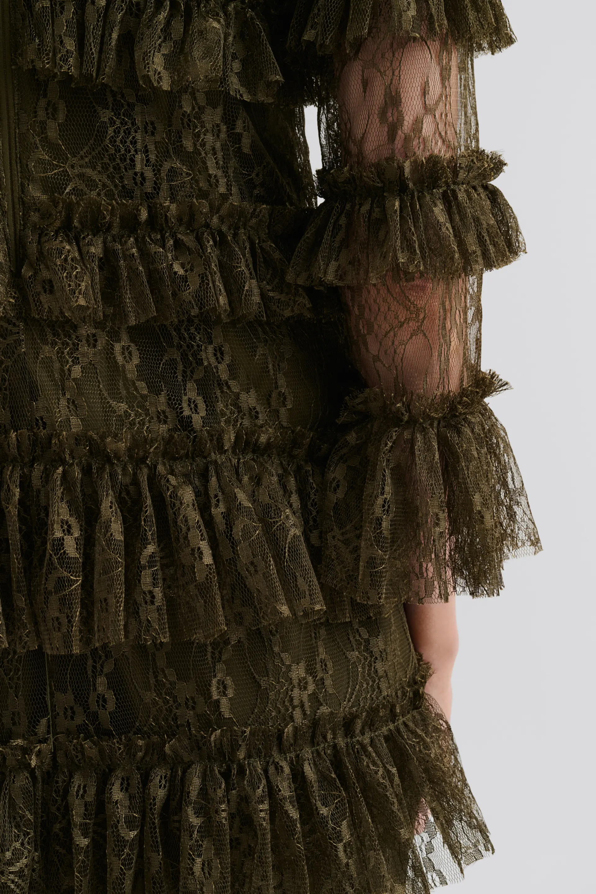 Malina naisten mekko, CARMINE FRILL LACE MINI DRESS Tummanvihreä - Image 4