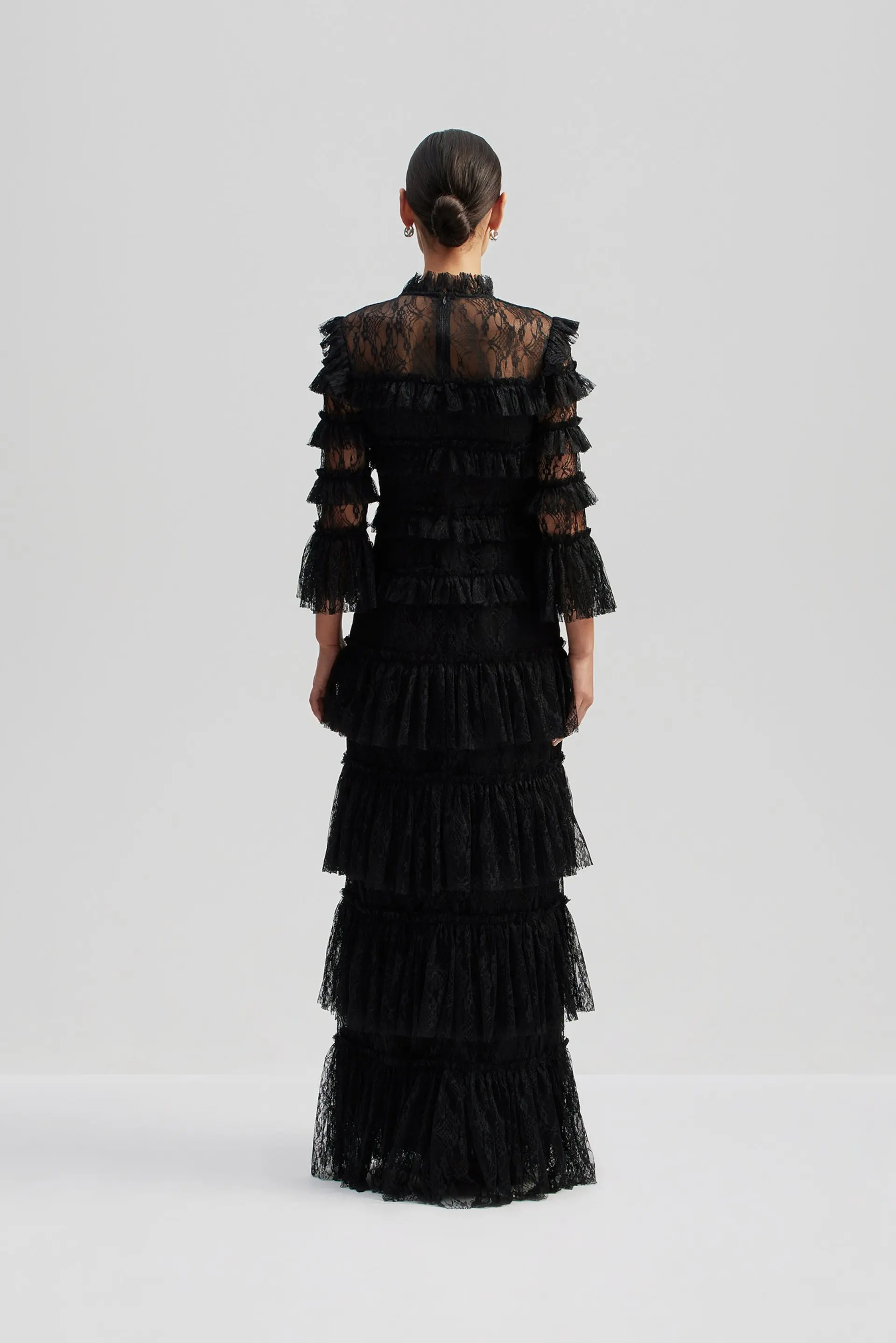 Malina naisten mekko, CARMINE LONG SLEEVE LACE MAXI DRESS Musta - Image 2