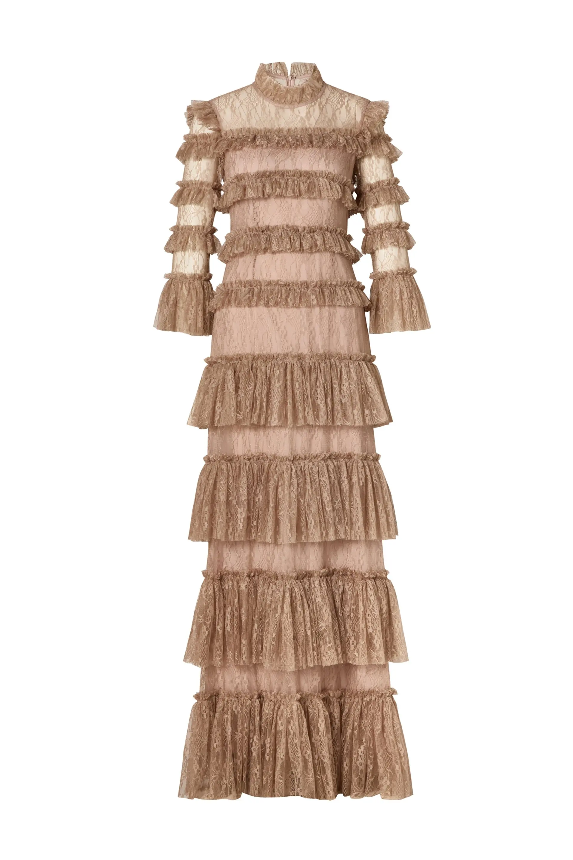 Malina naisten mekko, CARMINE LONG SLEEVE LACE MAXI DRESS Ruskeanharmaa - Image 3