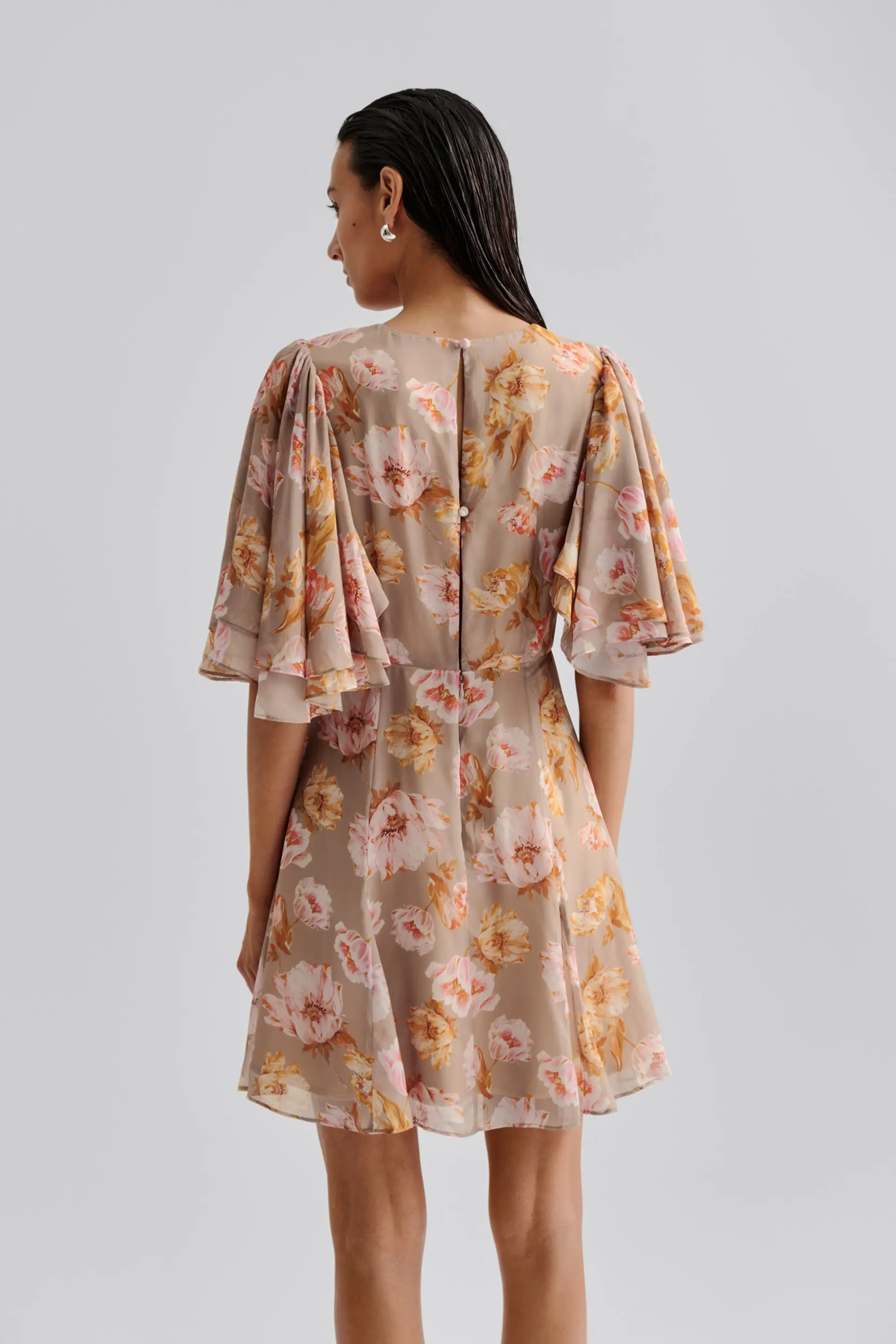 Malina naisten mekko, IDA SILK BLEND FRILL SLEEVE MINI DRESS Monivärinen Kuosi - Image 3