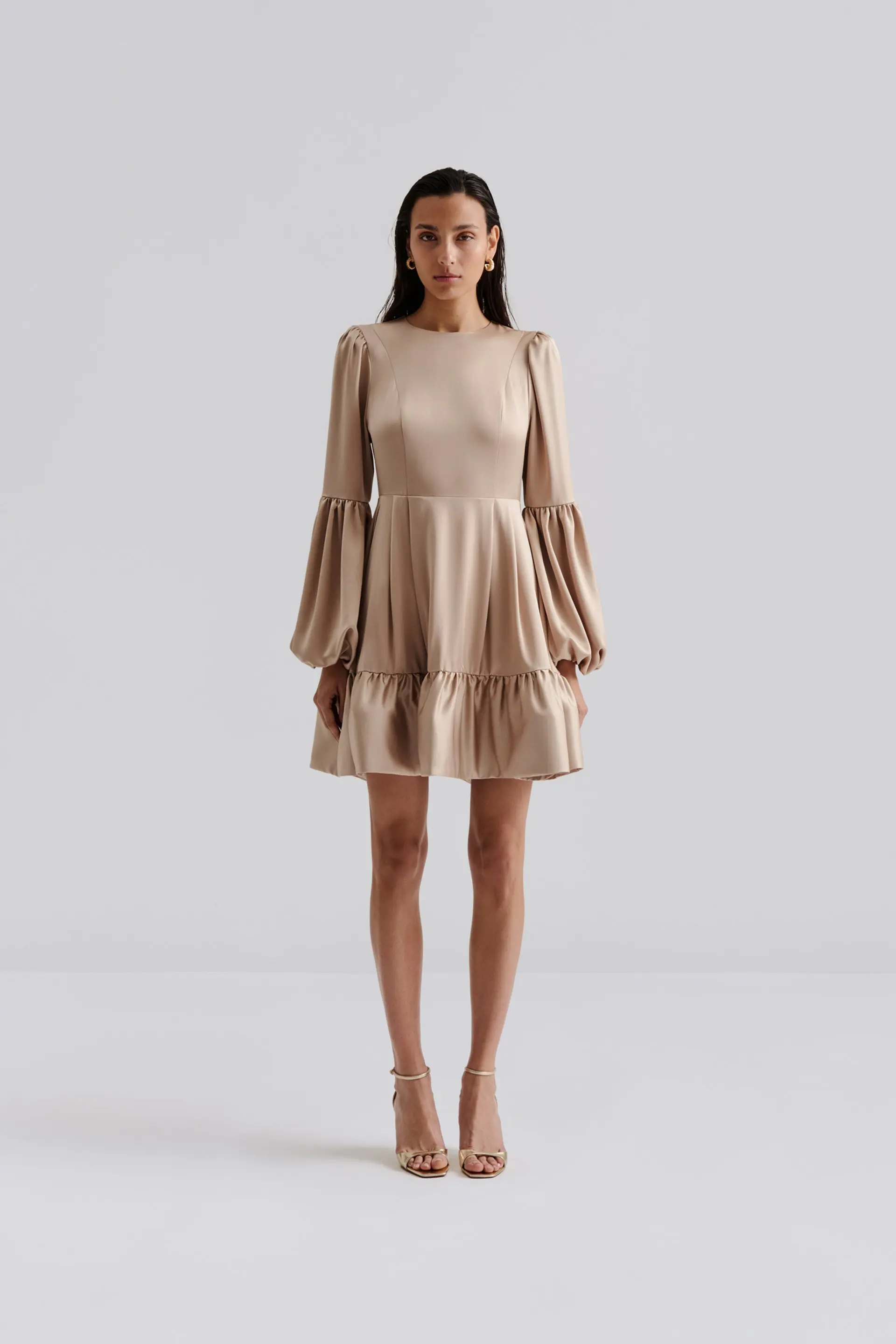 Malina naisten mekko, JASMINE RUFFLED MINI DRESS Beige