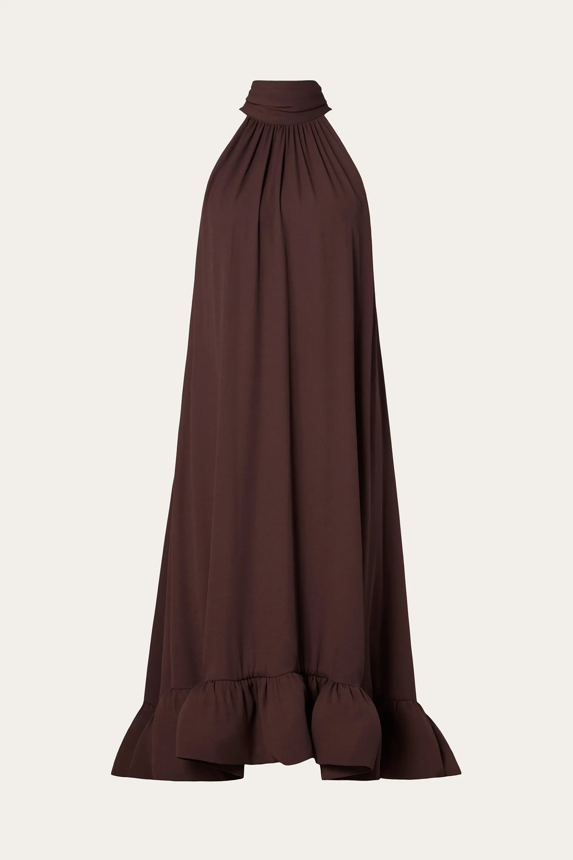 Malina naisten mekko, SABRINA HALTERNECK RUFFLED MAXI DRESS Tummanruskea - Image 3